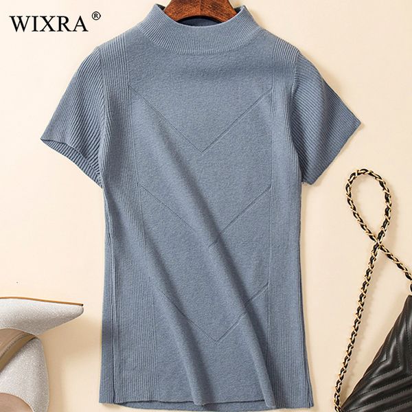 

wixra warm and charm spring women's knitted turtleneck sweater pullover summer soft solid short sleeve knitwear jumper top, White;black