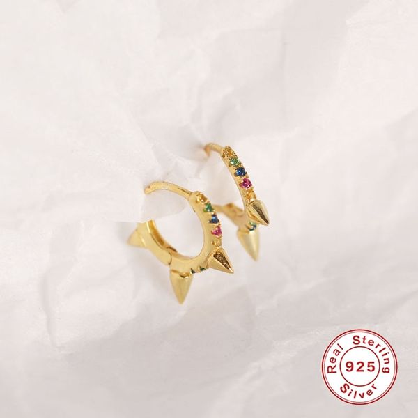 

junerain 925 sterling silver cz rainbow tiny spike huggie hoop earrings for women punk gold silver color bead rivet round earrings
