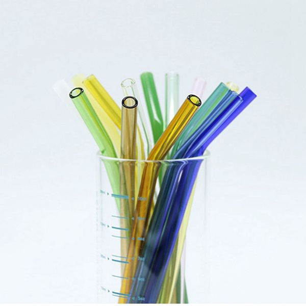 

8*180mm glass dringking straw reuseable handmade eco friendly household glass clear bent straight milk cocktail wine accessories lla321-ljjp