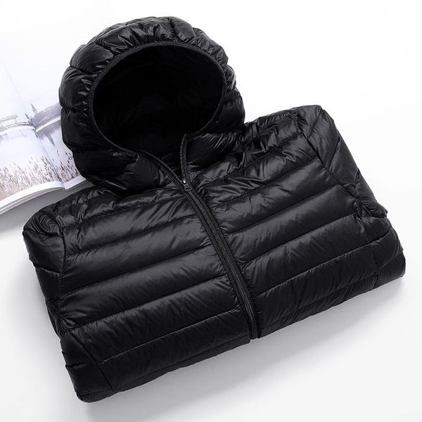 

casual mens down jacket autumn winter mens thin light standing collar&hooded white duck down coat male solid color warm outwear