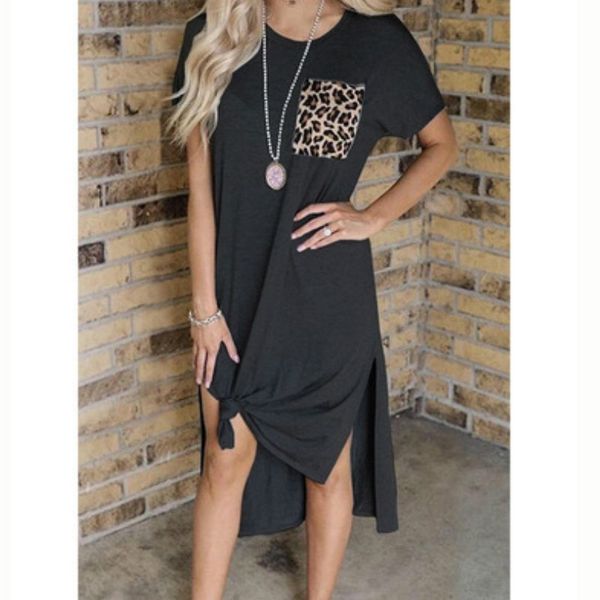 

women short sleeve dress women casual dress 2020 new summer split dresses ladys leopard pocket dresses fashion active new clothes, Black;gray