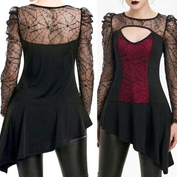 

neck t shirts womens fashion halloween womens designer t shirts autumn dark style mesh panelled sheer long sleeved crew, White