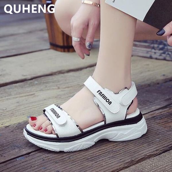 

fashion breathable women's sandals summer 2020 ladies platform wedge heel pu leather sandalias outdoor casual female beach shoes, Black