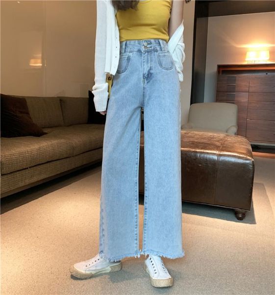 

women's jeans firm offers han edition show thin film chic wind easing wide-legged pants straight trousers tide female manager joe torre, Blue