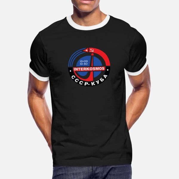 

ussr cuba art intercosmos cosmos astronomy space t shirt men knitted cotton o-neck solid color fit casual summer style family shirt