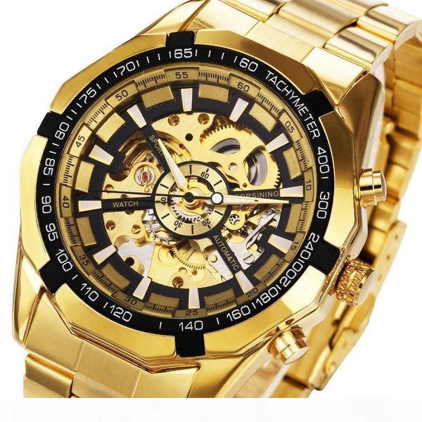

winner men automatic mechanical gold skeleton vintage man mens forsining watch brand luxury c19041101, Slivery;brown
