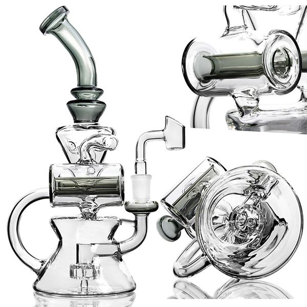 

Grey Neck Beaker Bong Glass Water Bongs Recycler Dab Rig Showerhead Perc Water Pipe Hookah with 14mm Joint Banger