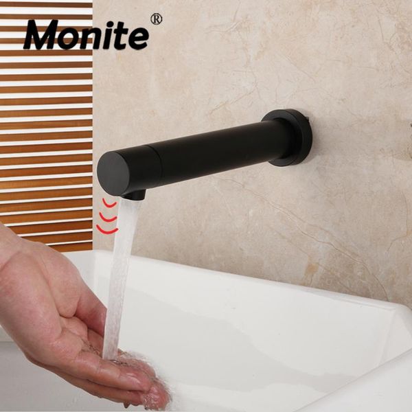 

bathroom sink faucets monite matte black lavatory faucet wall mount sensor automatic hand touch basin cold tap