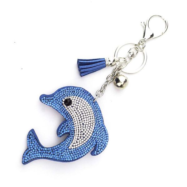 

creative korean velvet colored rhinestone cute dolphin keychain pendant tassel bell marine series bag accessories, Silver