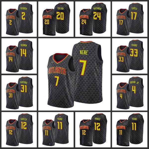 

atlanta hawks cam reddish john collins kent bazemore clint capela dewayne dedmon allen crabbe de'andre hunter men 2019-20 jerse, Black