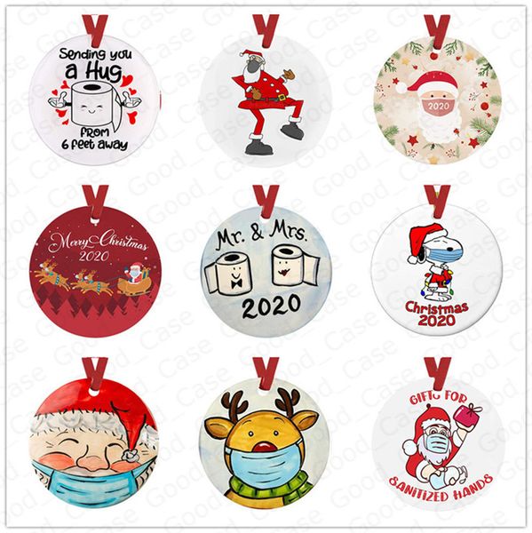 

2021 christmas ornaments 20 colors face mask snowman round hanging pendant santa claus letters pendants charm xmas party decoration f92103