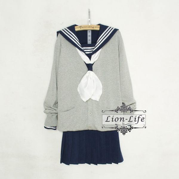 

4 pieces in one set 2 styles japanese women sweater kansai lapel jk student sailor long sleeve school uniform costume, White