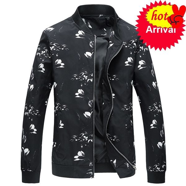 

floral new spring jacket men slim fit mens jacket floral printed stand collar casual bomber men plus size 6xl, Black;brown