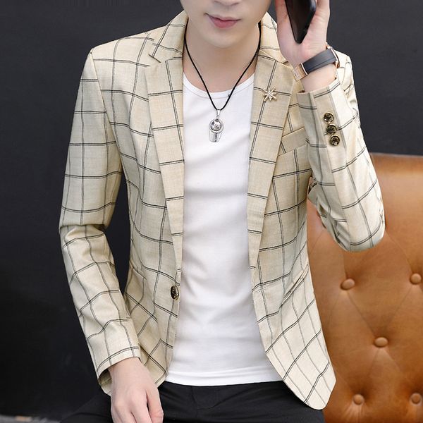 

men's suits & blazers 2021 autumn casual plaid suit youth fashion handsome slim blazer, White;black