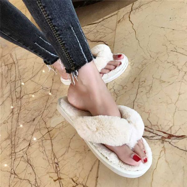 

winter fashion women home slippers faux fur warm shoes woman slip on flats female fur flip flops pink plus size 41, Black