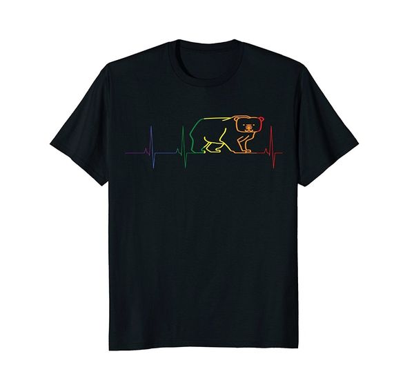 

2019 new men summer tee shirt gay bear lgbtq+ heartbeat shirt gay pride month gifts funny t-shirt