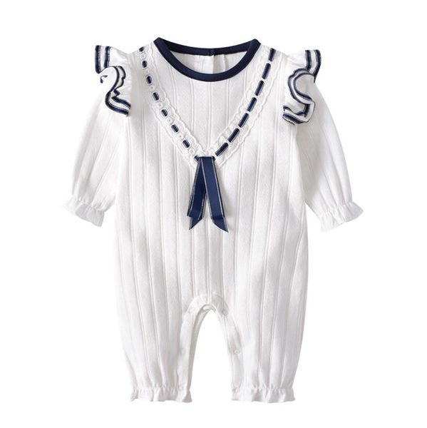 nuovi arrivi Primavera Autunno neonata bambini arrampicata Bianco semplice volant 100% cotone Design pagliaccetto neonato neonato maniche lunghe 0-2T