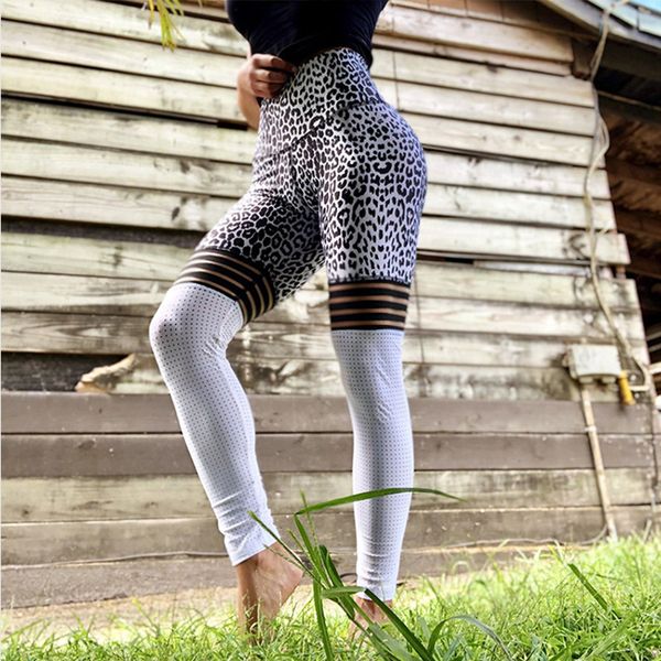 

yoga outfits leopard-print mesh sports breathable hollow pants women's slim outdoor workout polyester spandex leggings, White;red