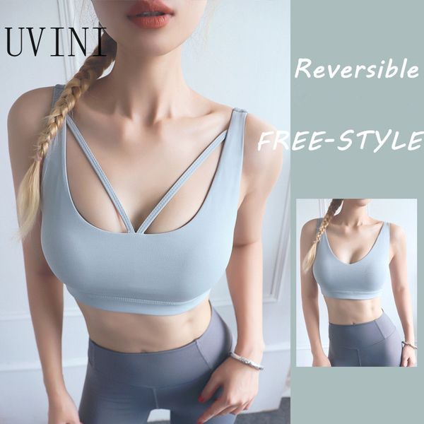 

reversible women gym -proof bra yoga bra on both sides deep v fitness sports quick-drying push up sport top, White;black
