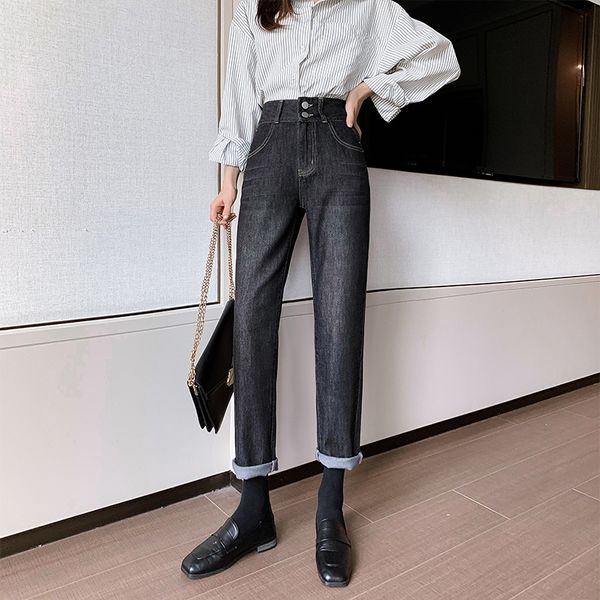 

boyfriend mom jeans women vintage high waist straight harem jeans plus size streetwear denim pants black blue 2020