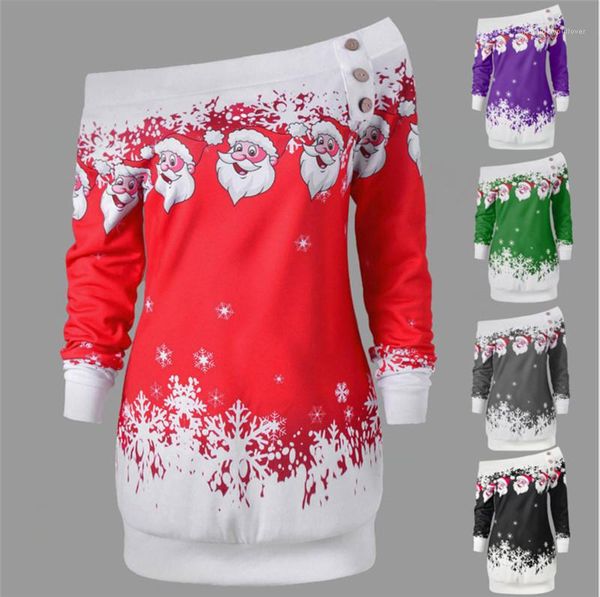 

women christmas printed party loose slash neck designer with button ladies clothing famale pullover sweatshirts, Black