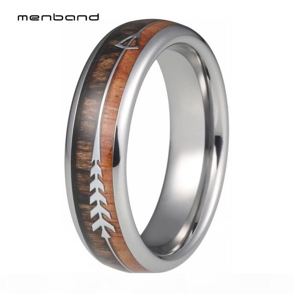 

6mm silver tungsten wedding bands for men women wood arrow inlay engagement rings