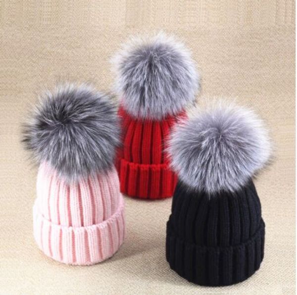 

detachable real silver fur pom poms ball winter warm knitted hat wool knit beanies cap bobble fur ball skullies women, Blue;gray
