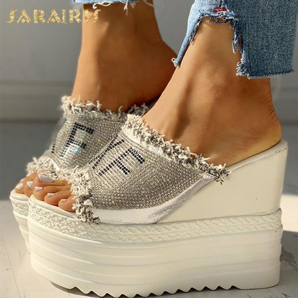 

sarairis drop ship crystals wedges high heels leisure summer sandal woman shoes women platform mules slippers, Black