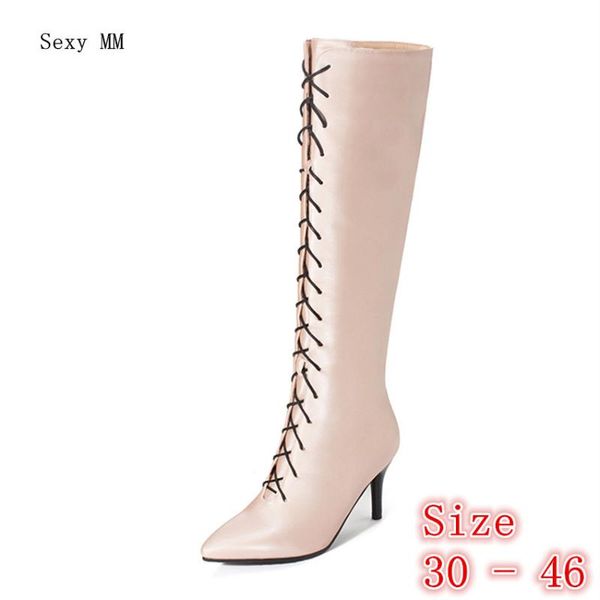 

spring autumn women knee high boots high heel shoes woman thigh boots small plus size 30 31 32 33 - 41 42 43 44 45 46, Black