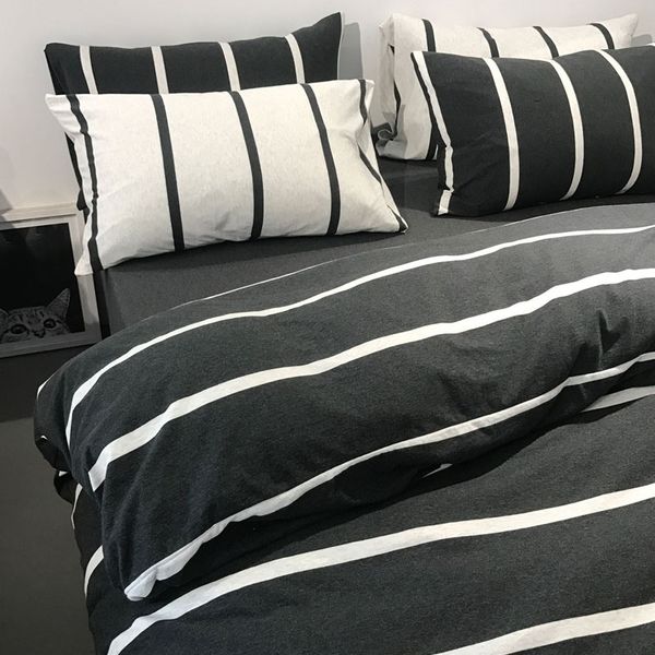 

bedding sets nordic simple black and white wide stripe knitted cotton 100% double sleep naked soft sheets set of four