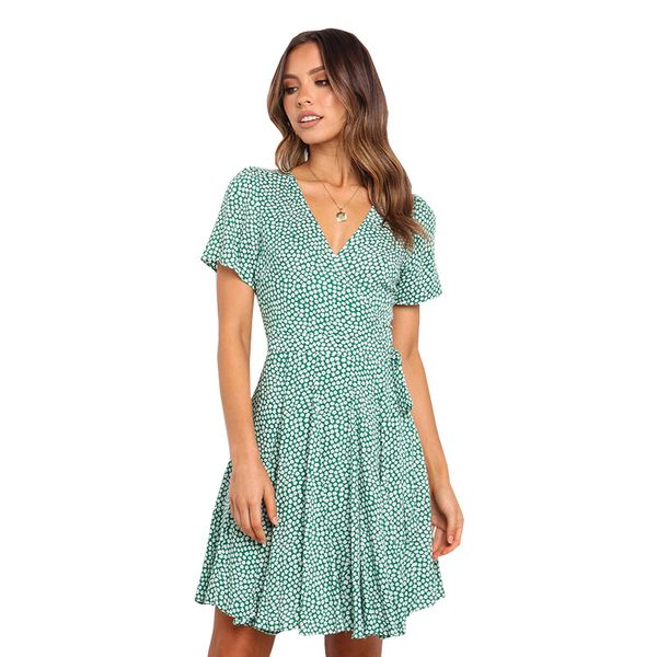 

2020 floral lace v-neck dress for women summer loose casual holiday outdoor vacation beach dress breathable beach, White;black