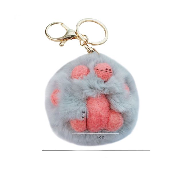 

korean creative cat palm rex rabbit fur ball pendant car key chain cartoon cat claw key chain bag pendant, Black