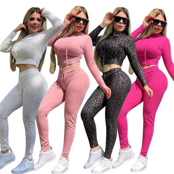 

sleeve skinny hooded crop 2pcs womens designer tracksuits gilding printing womens reset 2020 fashion solid long, Gray