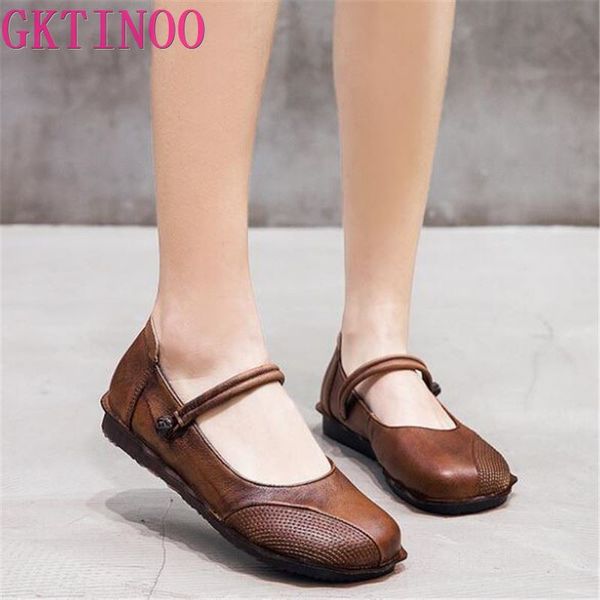 

gktinoo 2020 retro soft cowhide 100% genuine leather shoes flats light comfort shoes woman fashion casual flat, Black