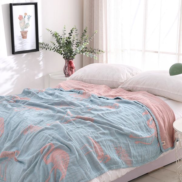 

blankets pink flamingo 100% cotton muslin blanket bed sofa travel breathable large soft throw para quilt cover 150x200cm200x230cm