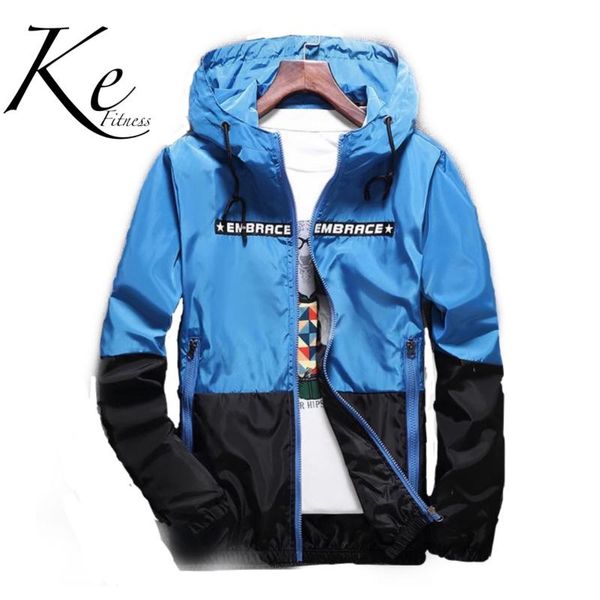 

ke autumn jacket poliester with zipper hoodie male spring trekking running casual thin clothes handsome hooded sport jacket men, Black;red