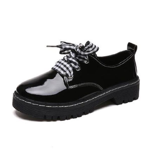 

korean version of the new women's shoes casual flat shoes british wind retro lace tide, Black