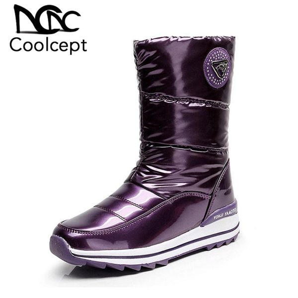 

coolcept winter half short boots women waterproof down shoes women keep warm plush fur flats boots cotton footwear size 36-41, Black