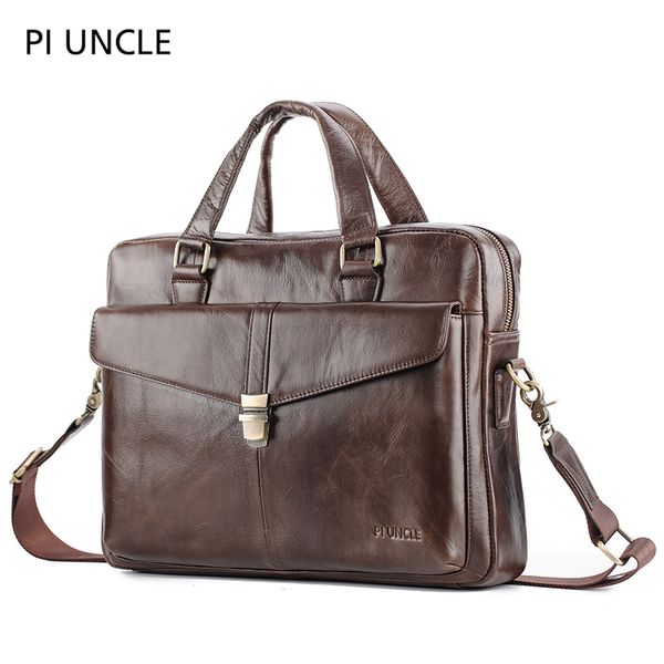 

piuncle brand men's genuine leather briefcase with lock messenger bag men shoulder bag computer handle bags crossbody laptop