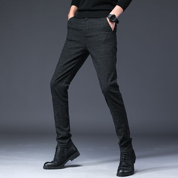 

2020 spring classic new men's elastic casual pants mens business dress slim jogger stretch long trouser male, Black
