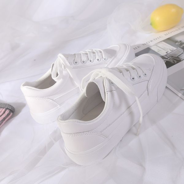

women sneakers leather shoes spring trend casual flats sneakers female new fashion comfort white vulcanized platform shoes, Black