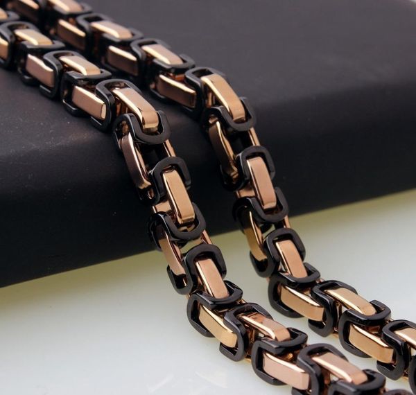 

8mm charms 316l stainless steel black&rose gold handmade byzantine box chain men s link necklace 22 &bracelet003, Silver