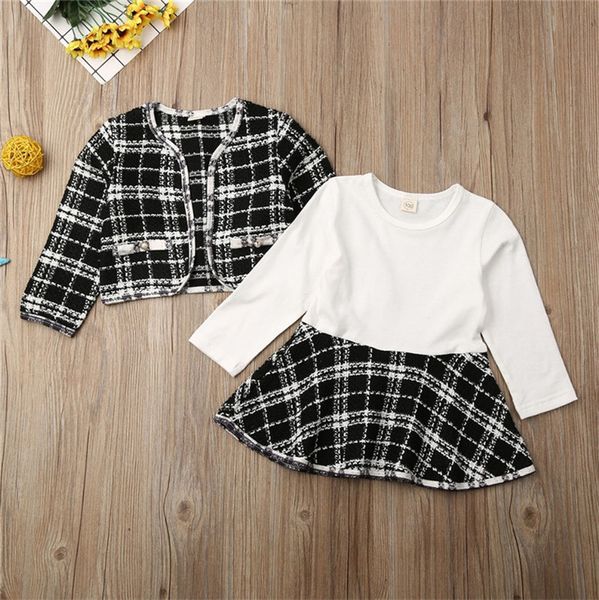 

designers princess suit cardigan + skirt two-piece suit designers kids clothes baby long sleeve sweaters boutique children clothing d82802, White