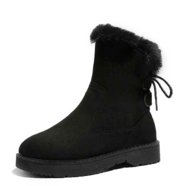

2020 winter fashion suede leather boots black women's shoes fashion short boots and velvet autumn solid flat cotton