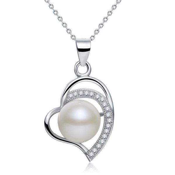 

exquisite women pendant necklaces (40 - 45 cm) adjustable fresh water pearl heart wedding pendant necklace 925 sterling silver xfn8121