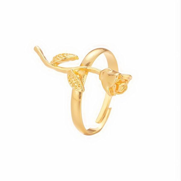 

boho rose flowers rings for women wedding gift fashion jewelry gold anillos mujer flower leaves resizable finger rings, Golden;silver