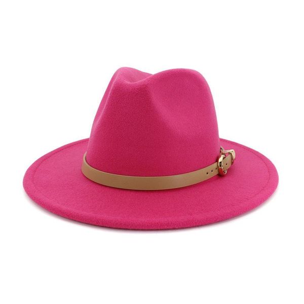 

fashion women men wool felt jazz fedora hat with leather band wide brim panama trilby hat,red black yellow solid color, Blue;gray