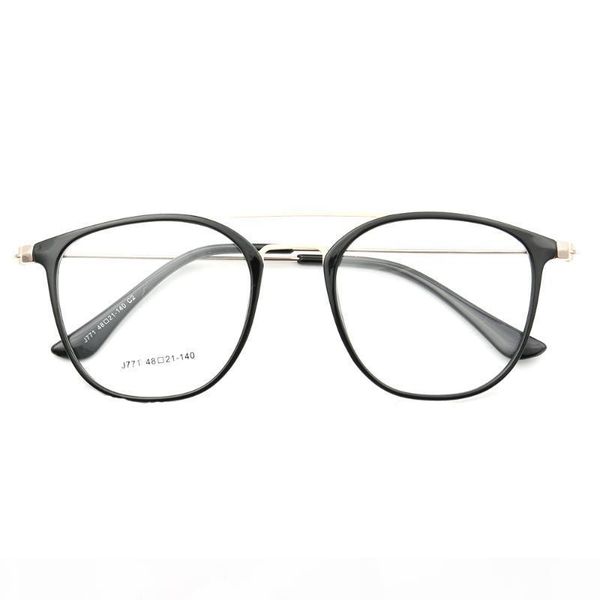 

men women large round tr90 fashion double-bridge metal full rim lightweight butterfly thin prescription eyeglass frames j771, Black