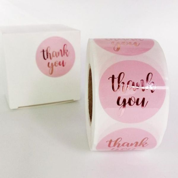 

500pcs 1.5 inch rose gold thank you sticker labels pink waterproof stickers seal label for scrapbook business stationery sticker