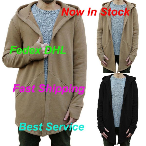 

men autumn winter warm coat outwear male casual hooded trench loose hoody long cardigan jacket overcoat, Tan;black